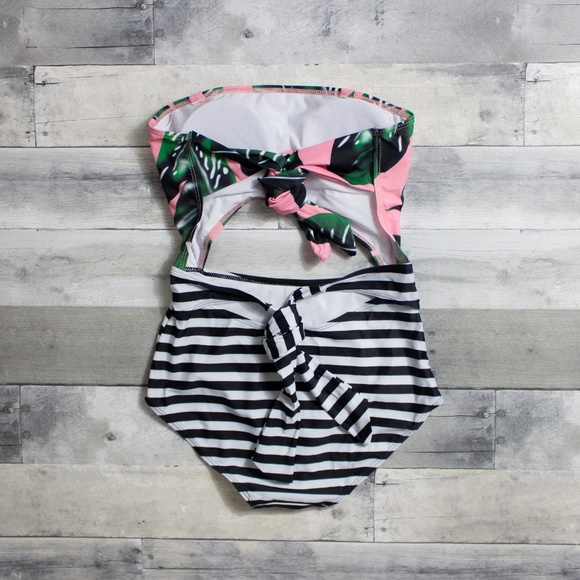 Palm leaf floral print swimsuit bikini swimwear - Picture 3 of 8